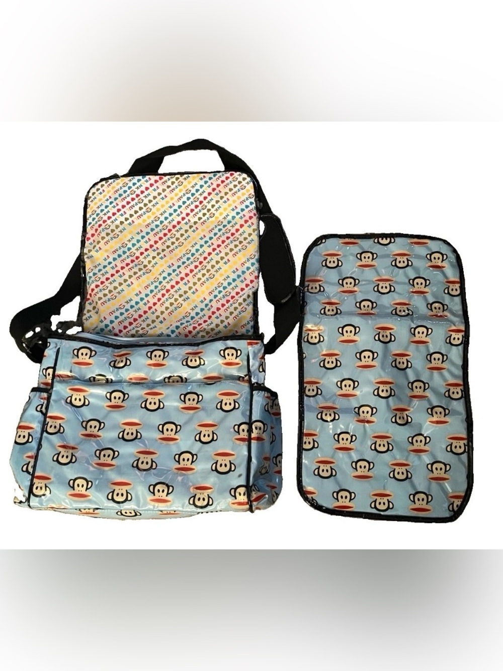 Hard to find Paul Frank Light Blue Monkey Print baby diaper Bag with changing pa